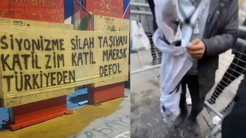 Filistin yürüyüşüne ‘Katil Zim, katil Maersk Türkiye’den defol’ pankartıyla gelen 3 kişi gözaltına alındı