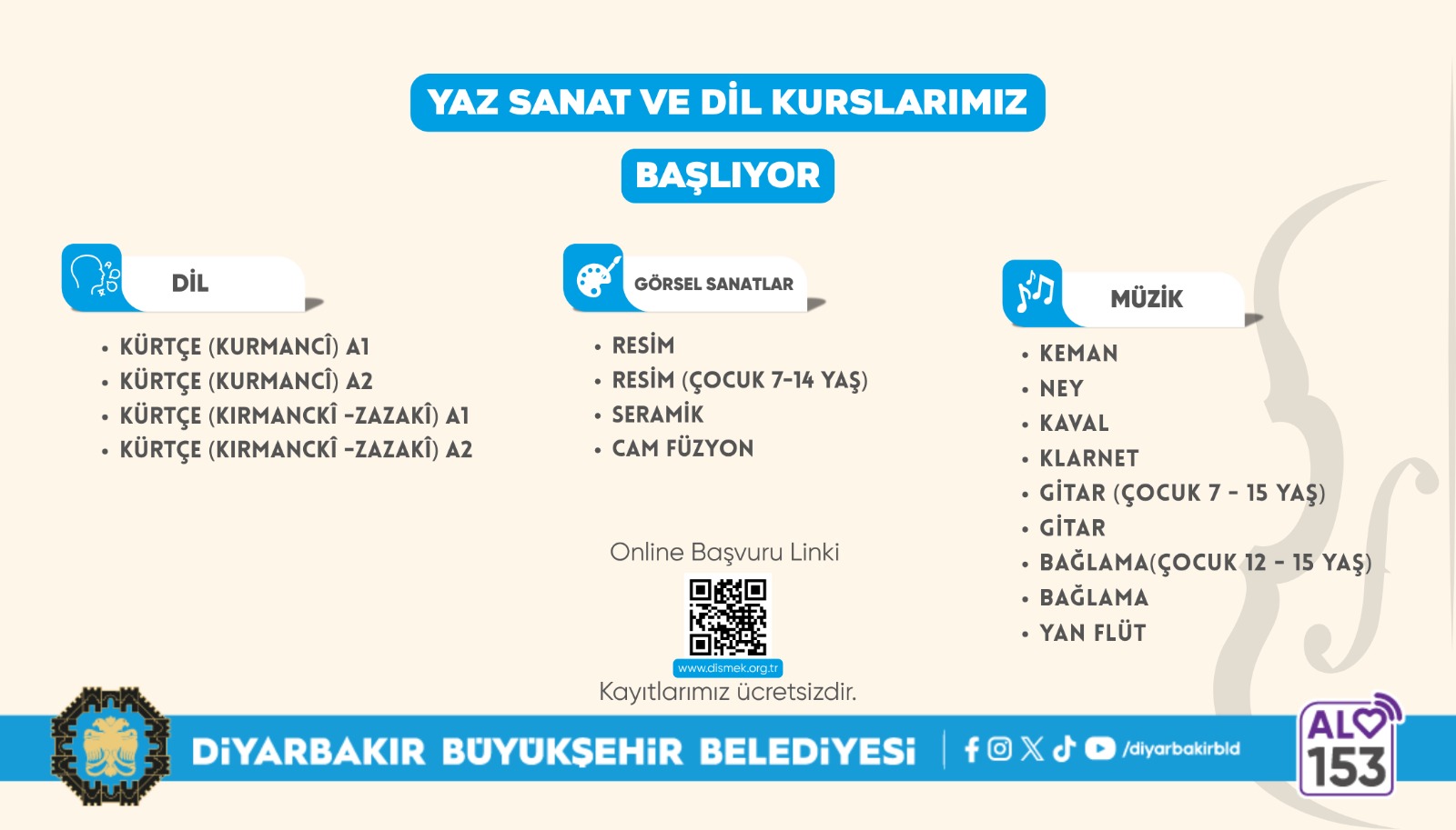 Diyarbakır’da ücretsiz yaz kursları başvuruları başladı