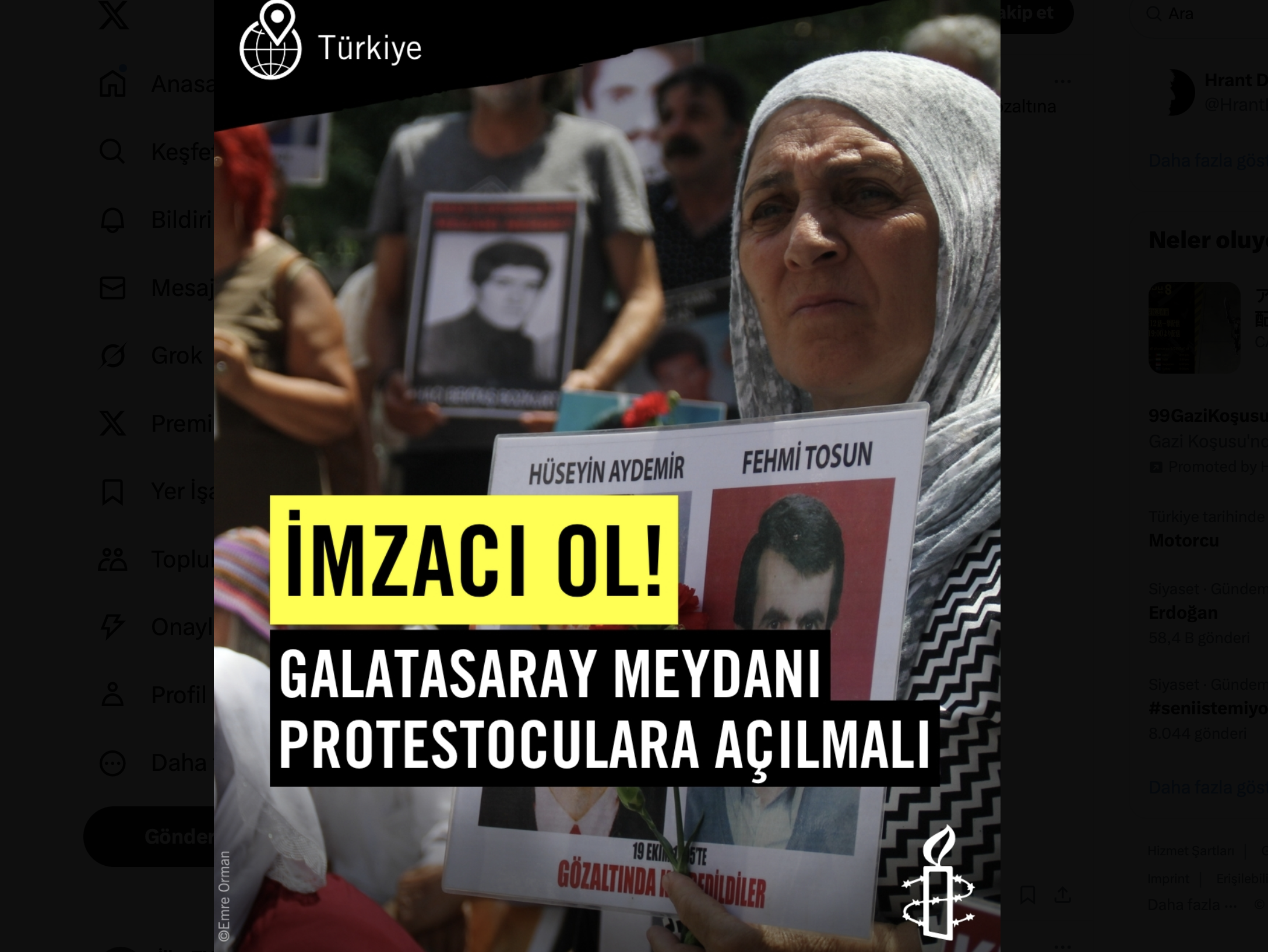 Af Örgütü’nden kampanya: Galatasaray Meydanı protestoculara açılmalı