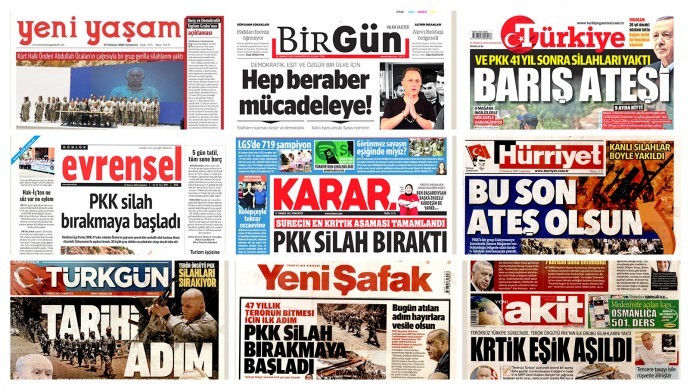 PKK’nin silah bırakma töreni gazetelerin ilk manşetinde