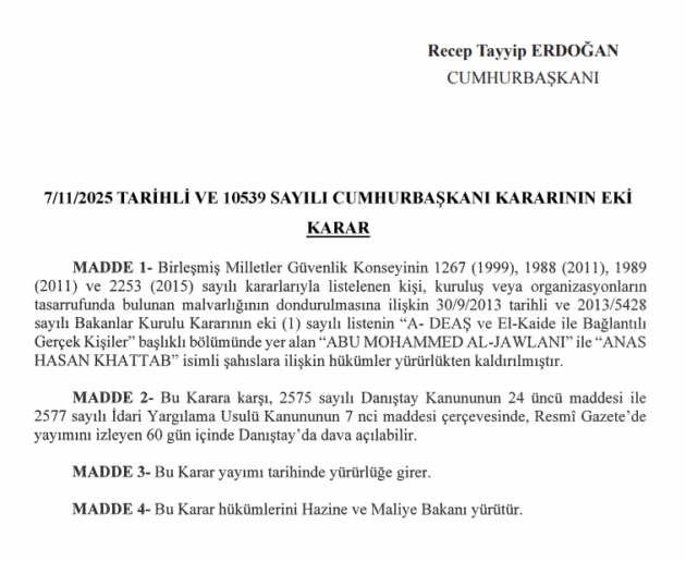 Türkiye, Şara ve Hattab’ın mal varlıklarını dondurma kararını kaldırdı Türkiye, Şara ve Hattab’ın mal varlıklarını dondurma kararını kaldırdı