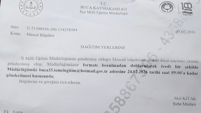 İzmir’de okullara mescit talimatı: Kütüphane ve sığınakların dönüştürülmesi istendi