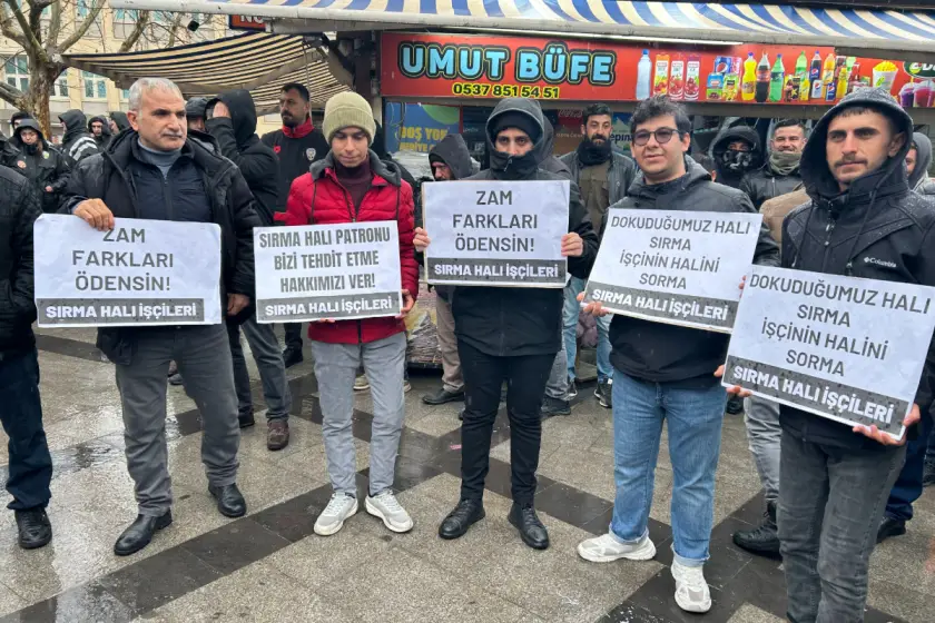 Sırma halı işçileri maaş ve zam farkları için iş bıraktı