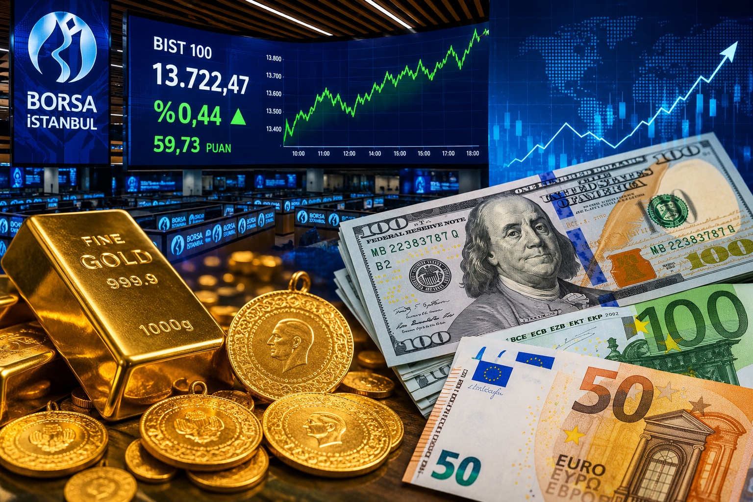 Piyasalarda bugün: Borsa yükselişte, altın geriledi, döviz yatay